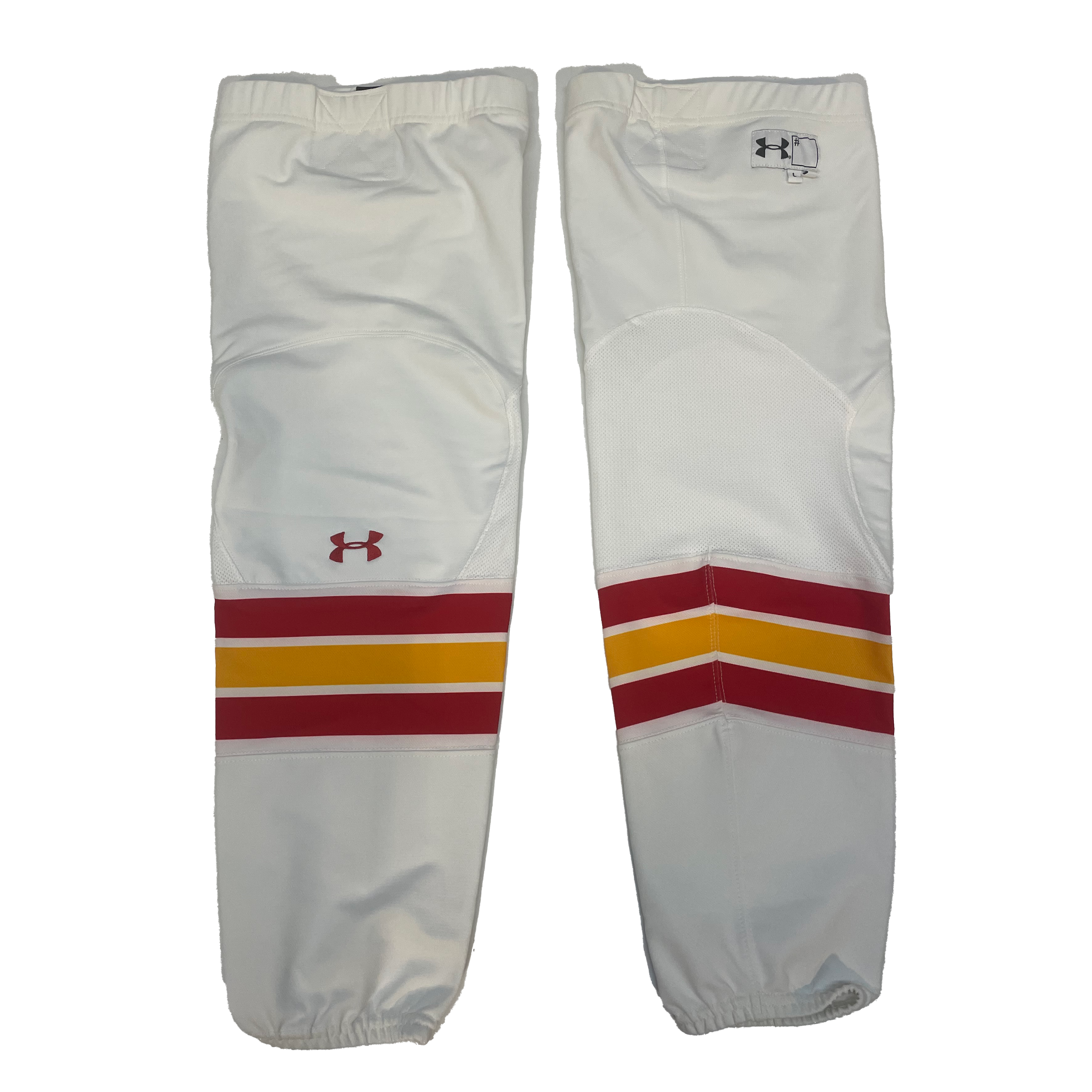 NCAA - Nouvelles chaussettes de hockey Under Armour (blanc/rouge/jaune)